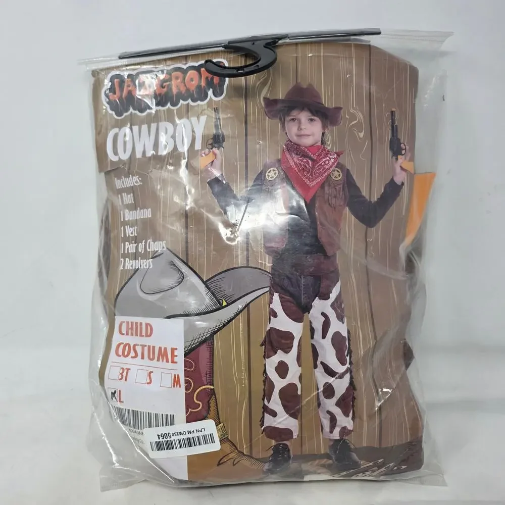 JazGrom Cowboy Western Costume Hat Vest Chaps Bandana Kids L
